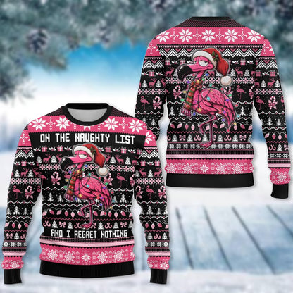 Detailed front view of the flamingo and Christmas lights design