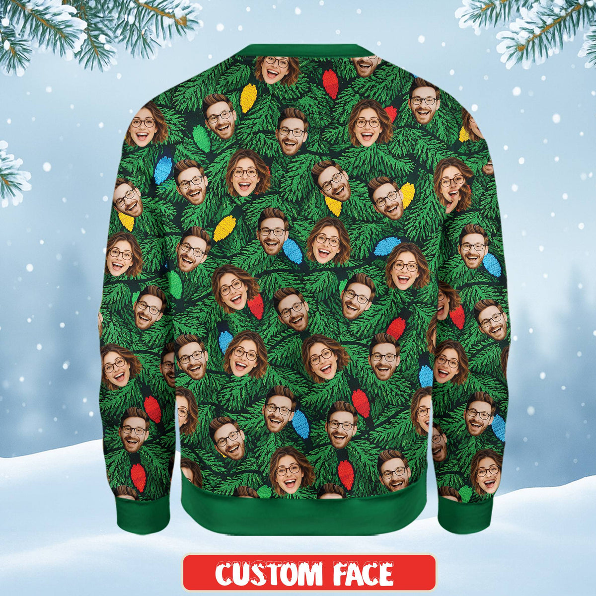 Additional back view of the green holiday ugly sweater