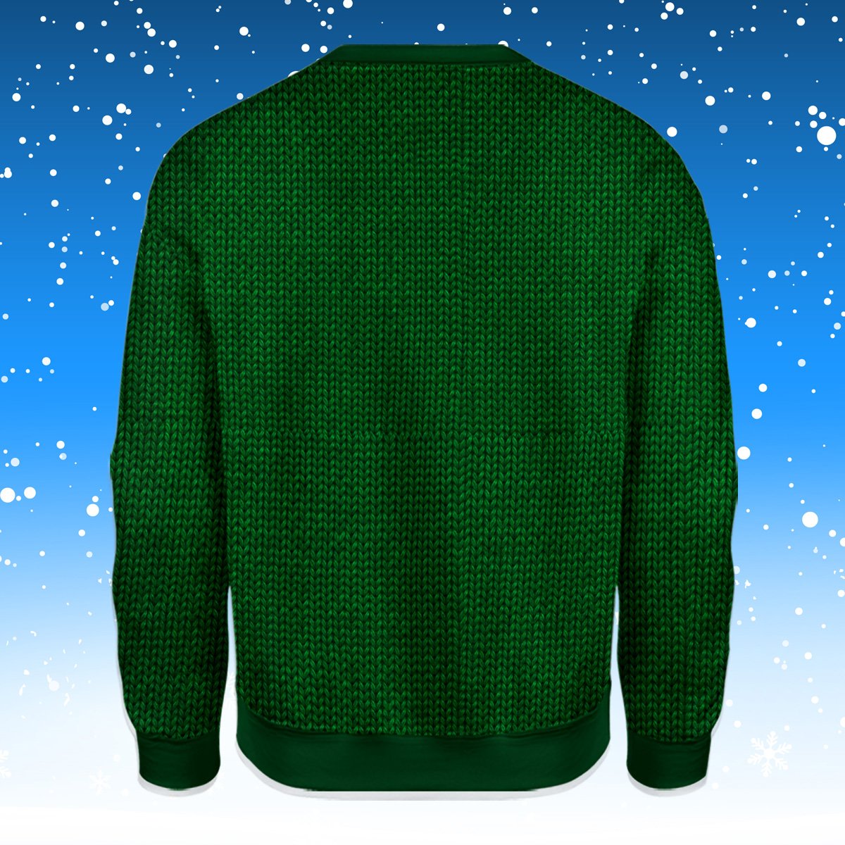 Final back view of the green ugly christmas sweater