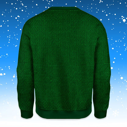 Final back view of the green ugly christmas sweater