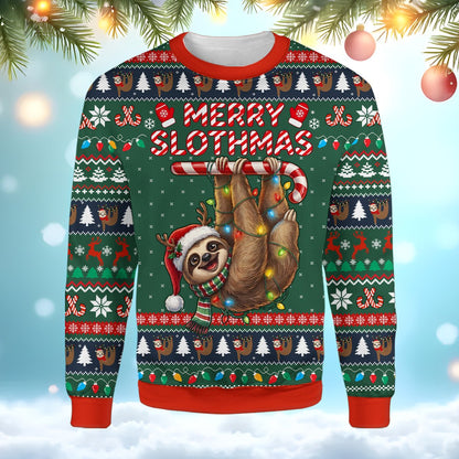 Front view of the green christmas ugly sweater with fair isle pattern