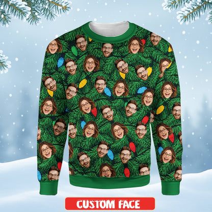 Another front view of the custom photo ugly sweater with colorful lights