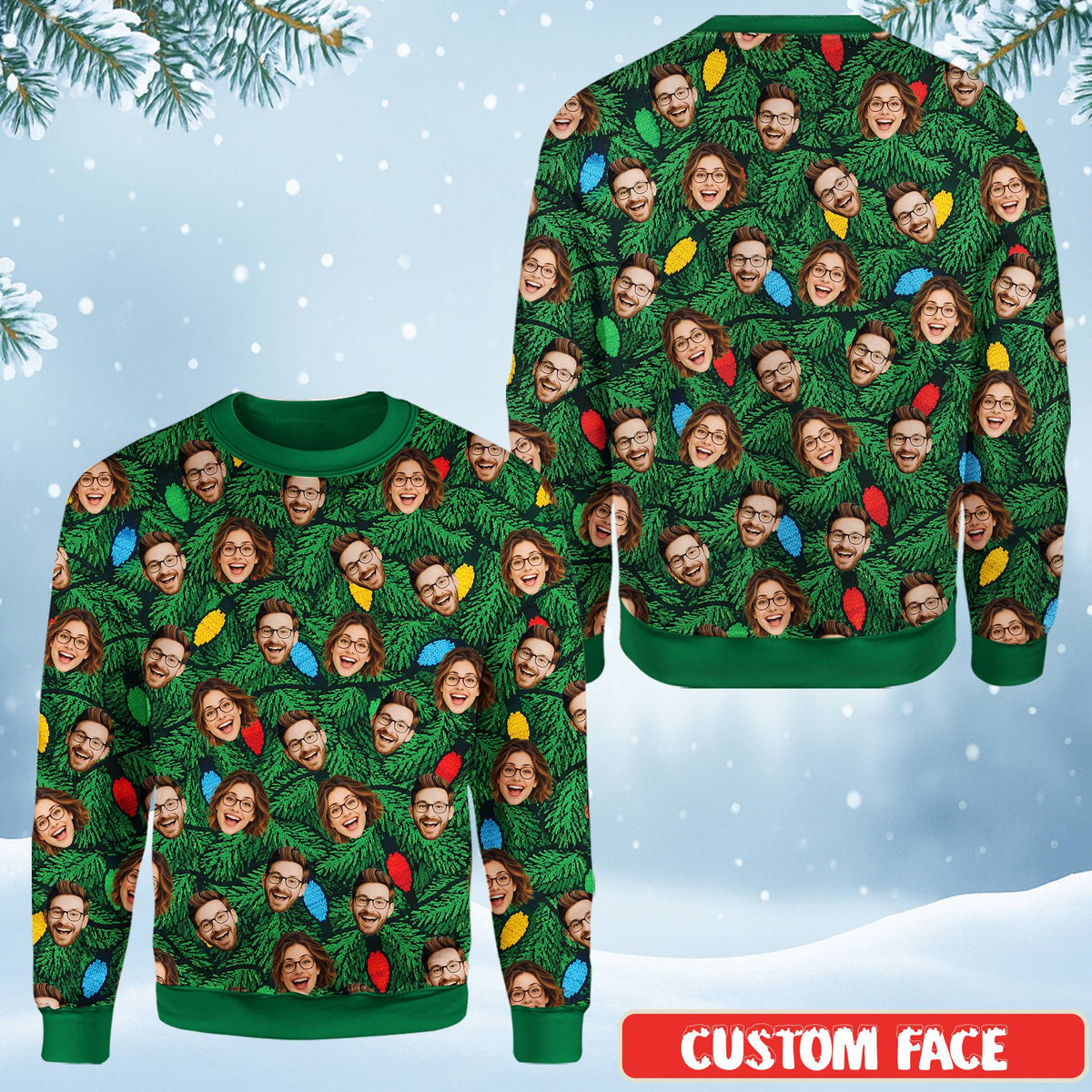 Front angle of the personalized holiday ugly sweater