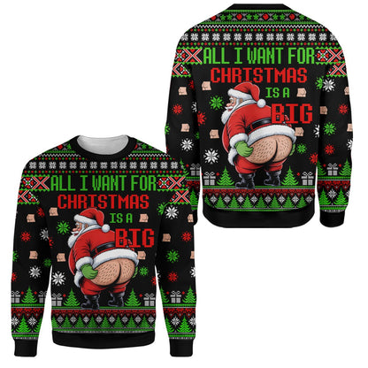 Alternate front view of the festive Santa bare bottom ugly sweater