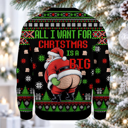 Alternate lifestyle view of the cheeky Santa ugly sweater