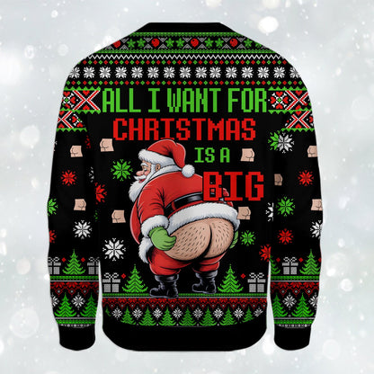 Detailed view of the ugly sweater fabric and festive holiday pattern