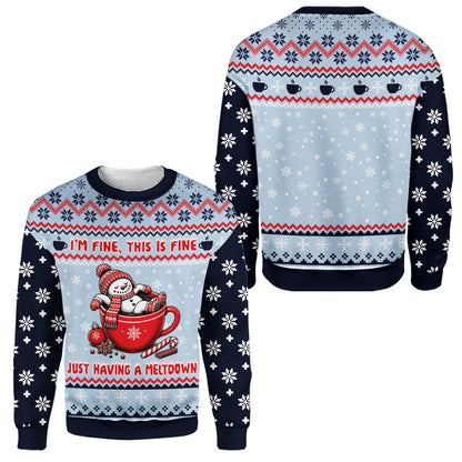 Another front angle of the navy blue holiday ugly sweater