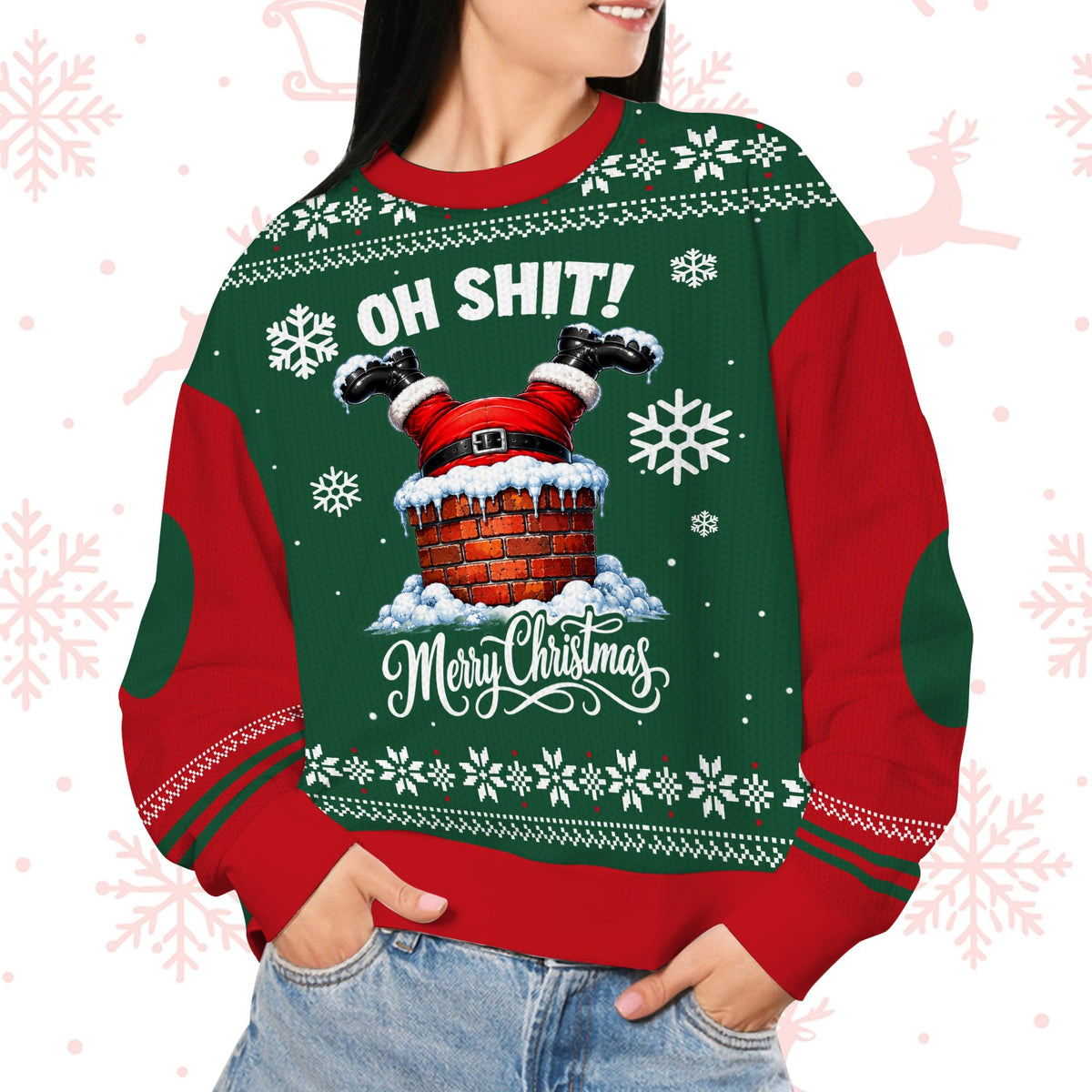 Third lifestyle view showcasing the comfortable polyester fit of the holiday ugly sweater