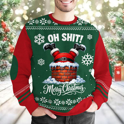 Fifth lifestyle view highlighting the red, green, and white colors of the sweater