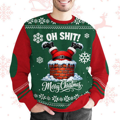 Sixth lifestyle view of the funny Santa stuck in a chimney ugly sweater on a person