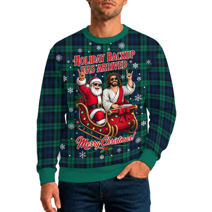 Lifestyle image of someone wearing the adult humor ugly christmas sweater