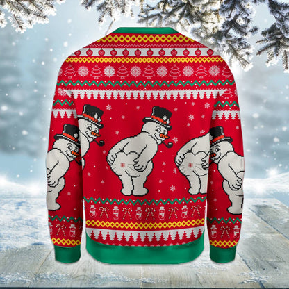 Another front view of the hilarious snowman ugly sweater.