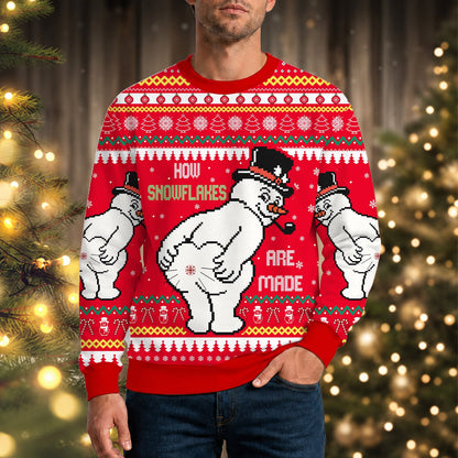 Person wearing the red christmas humor ugly sweater at a holiday party.