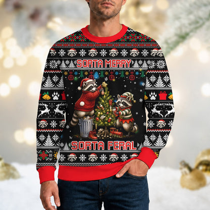 Back view of the men's black ugly Christmas sweater with holiday pattern