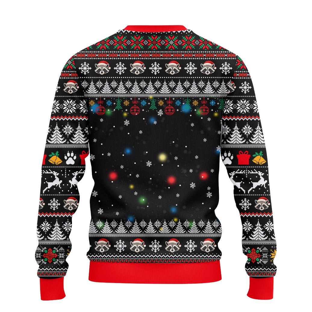 Additional detail view of the fair isle pattern on the men's black ugly Christmas sweater
