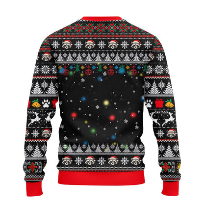 Additional detail view of the fair isle pattern on the men's black ugly Christmas sweater