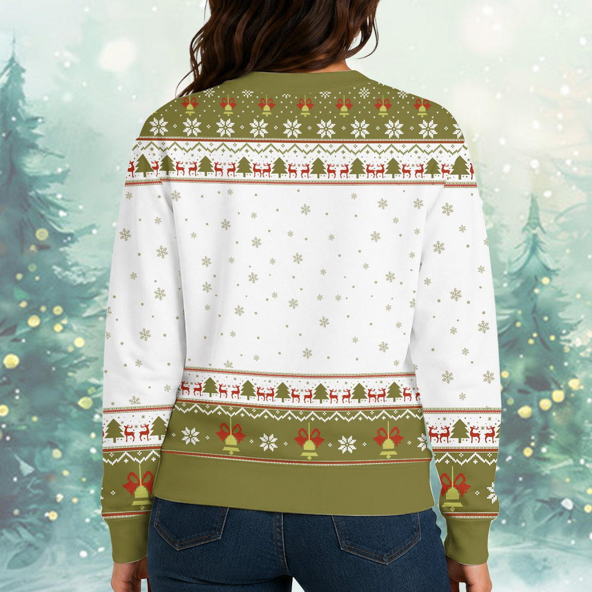 Person posing in the Christmas Is In The Air ugly sweater