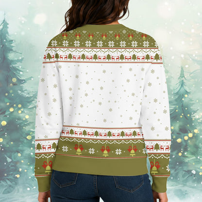Person posing in the Christmas Is In The Air ugly sweater