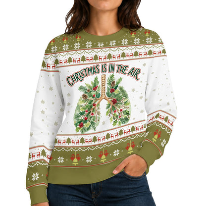Lifestyle view of someone wearing the medical themed ugly christmas sweater