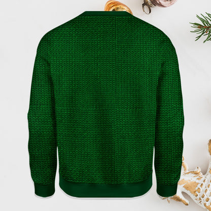 Another back view of the green ugly christmas sweater