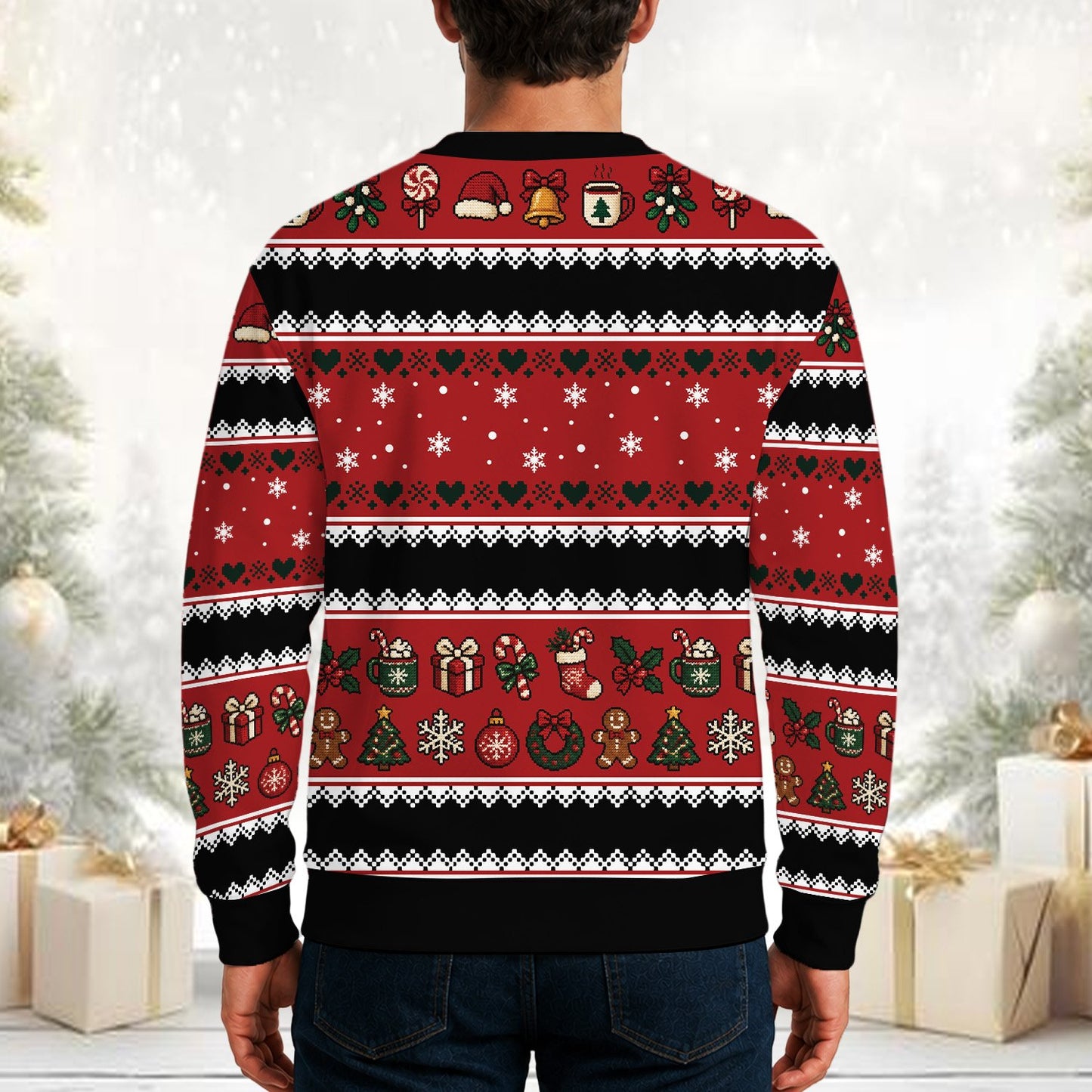 Alternate back view of the ugly holiday sweater