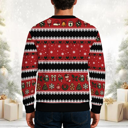 Alternate back view of the ugly holiday sweater