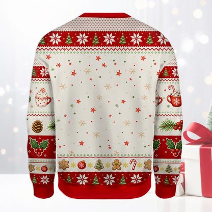 Close up back view of the ugly holiday sweater pattern
