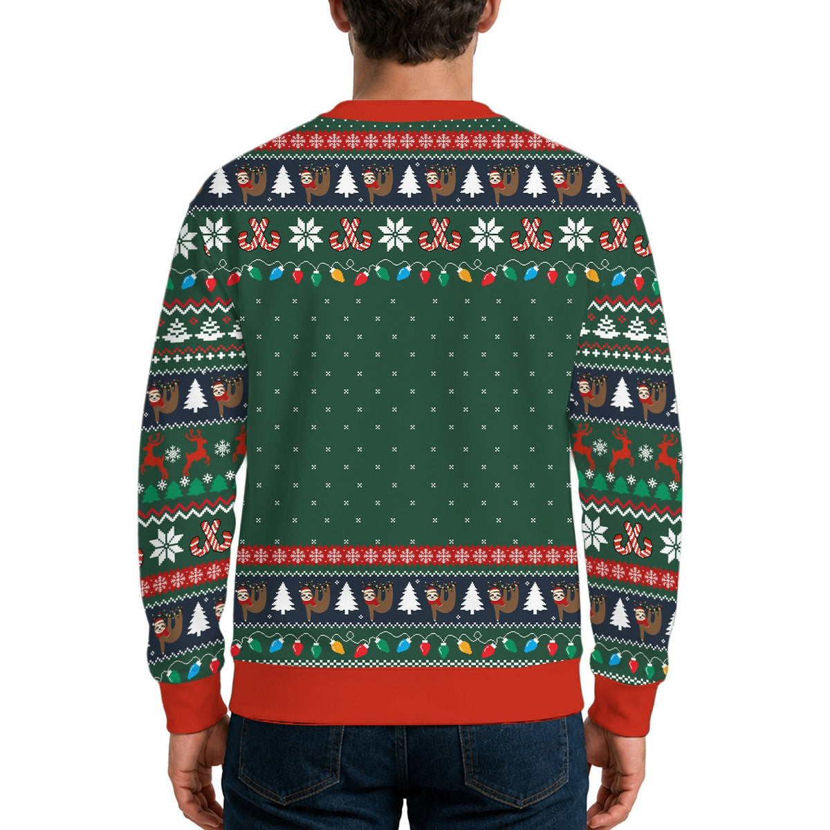 Second back view of the Merry Slothmas sweater