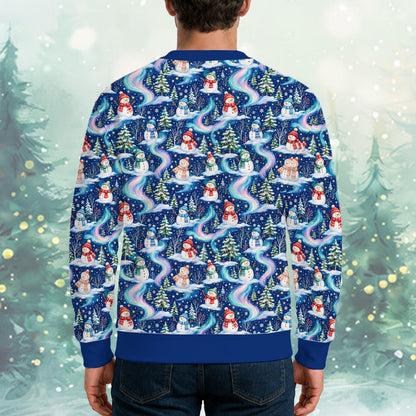 Close-up back view highlighting the vibrant pink and blue aurora print