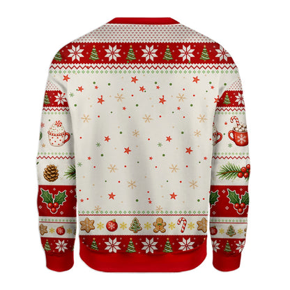 Detailed back view showing the gingerbread and cocoa design
