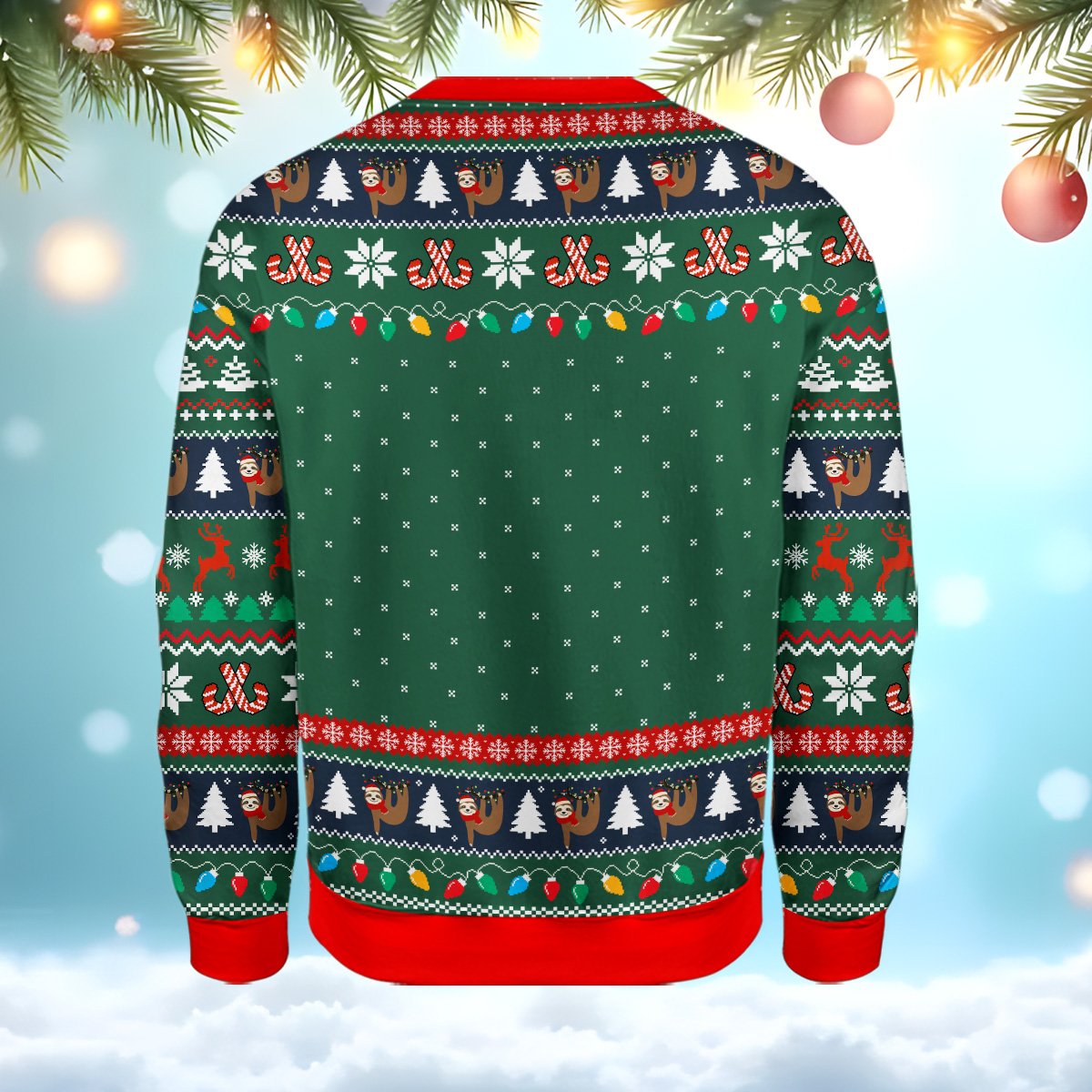 Third back view of the festive ugly sweater