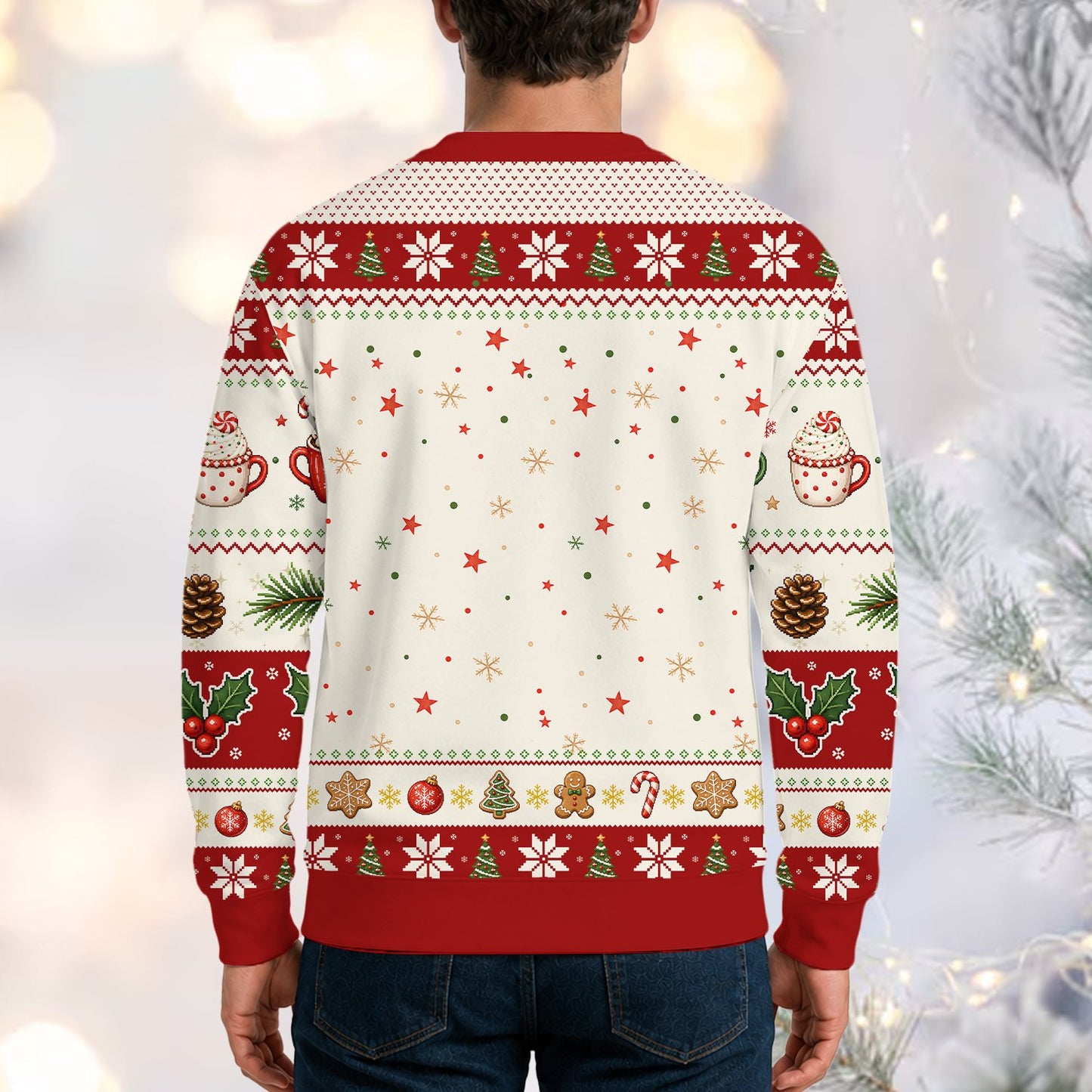 Additional back view of the festive ugly sweater