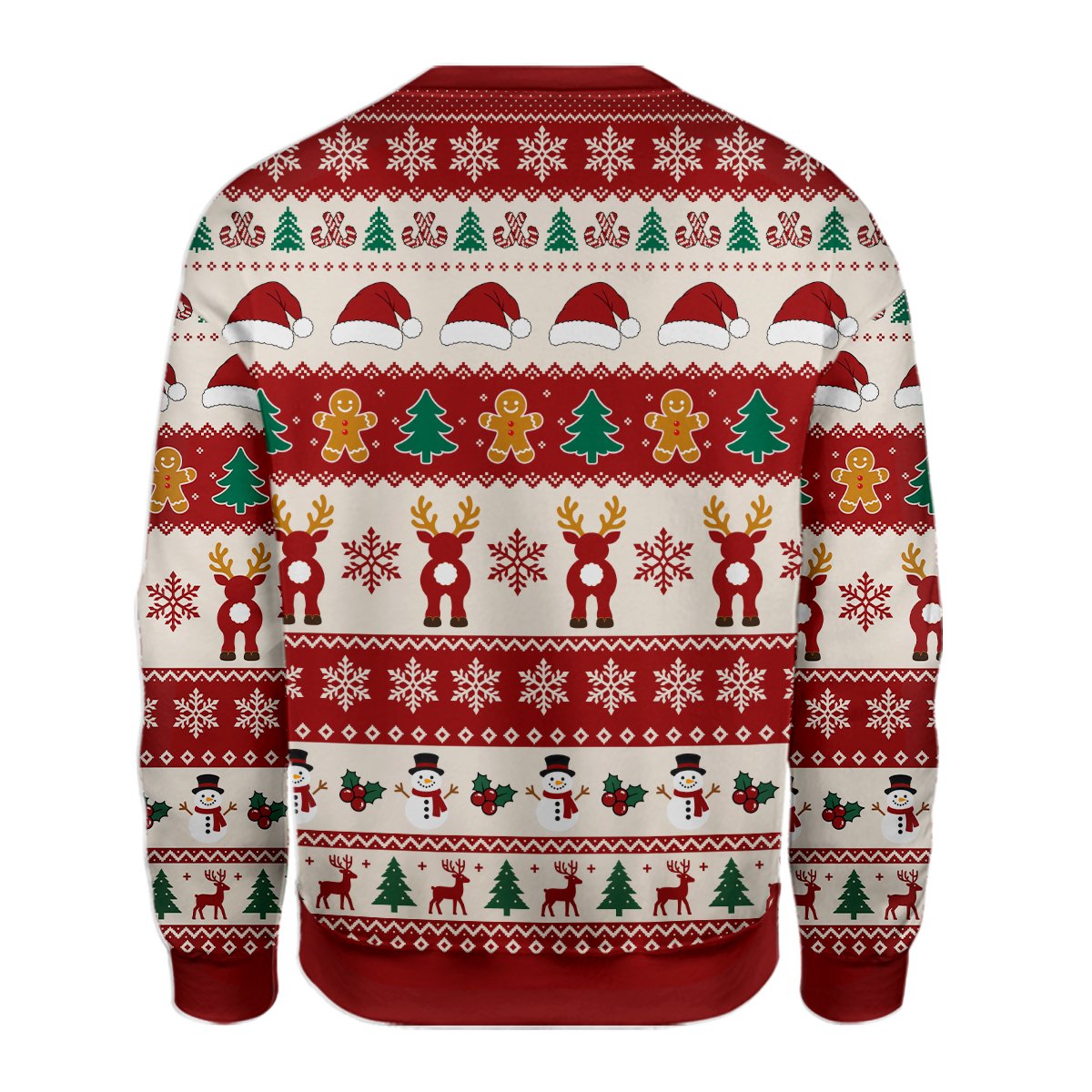 Full back view of the festive ugly sweater