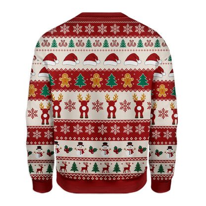Full back view of the festive ugly sweater