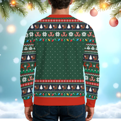 Back view of the multicolor holiday ugly sweater