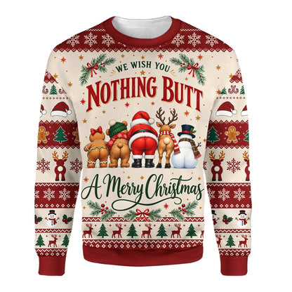 Close up of the front design on the funny holiday ugly sweater