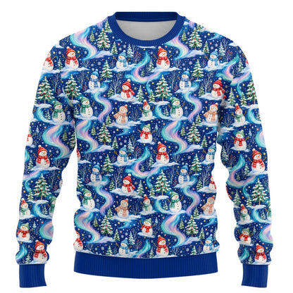 Alternate front view of the holiday ugly sweater showing detailed wintery artwork