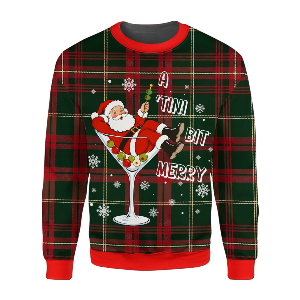 Front view 2 of green and red plaid ugly sweater