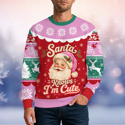 Detailed front view of the red ugly christmas sweater