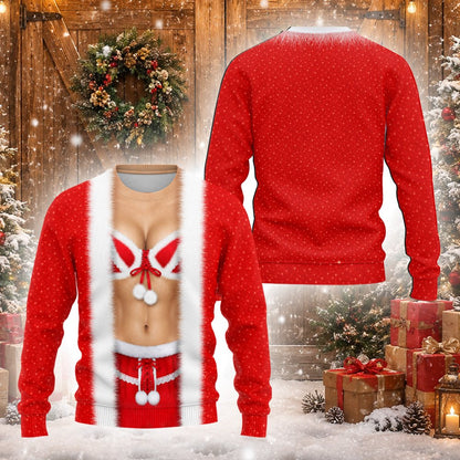 Additional front view of the red and white illusion sweater