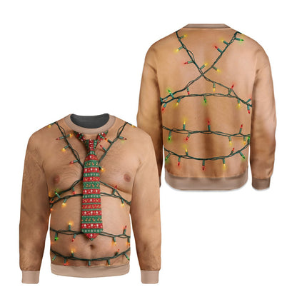 Lifelike hairy chest printed ugly sweater, front angle