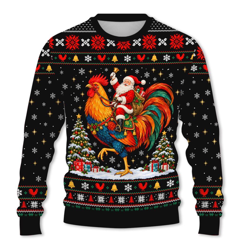 Close up front view highlighting the vibrant rooster design