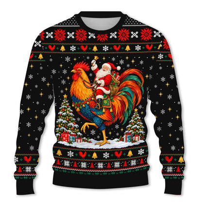 Close up front view highlighting the vibrant rooster design