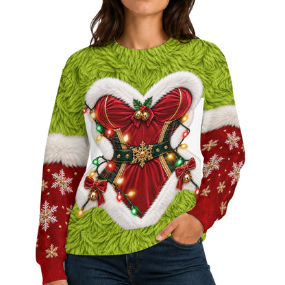 Detailed front view showing printed plaid and gold bells