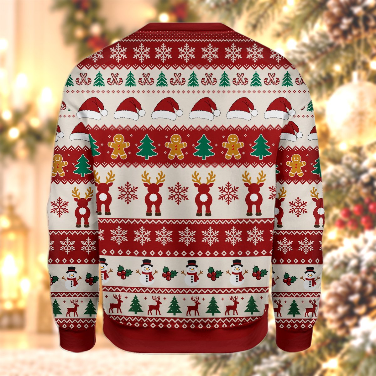 Red christmas ugly sweater with funny Nothing Butt A Merry Christmas design, front view