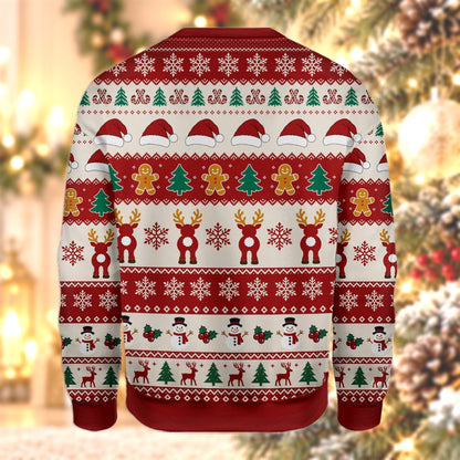 Red christmas ugly sweater with funny Nothing Butt A Merry Christmas design, front view