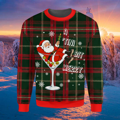 Green christmas ugly sweater with Santa martini design, main view