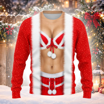 Hilarious Santa bikini illusion ugly christmas sweater, main view