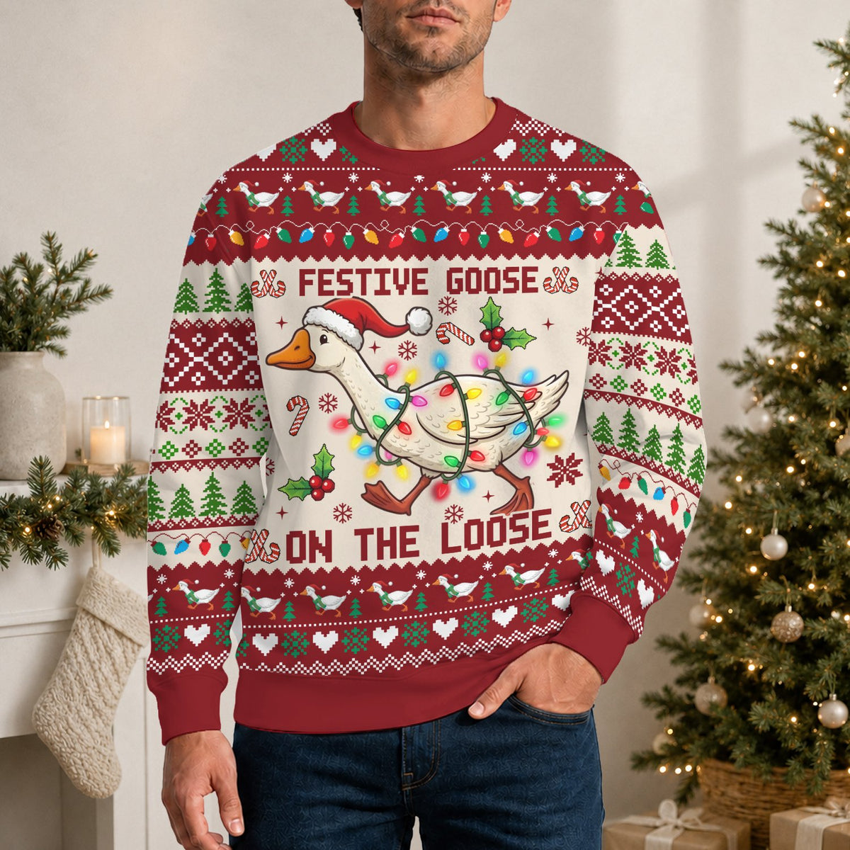 Second lifestyle view of the holiday ugly sweater