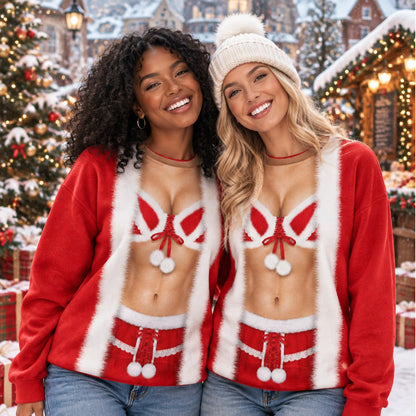 Second lifestyle shot showing the funny holiday sweater at a party